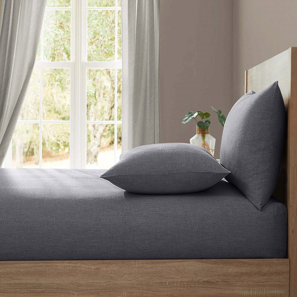 Lazy Linen Plain Fitted Bed Sheet in Charcoal Grey